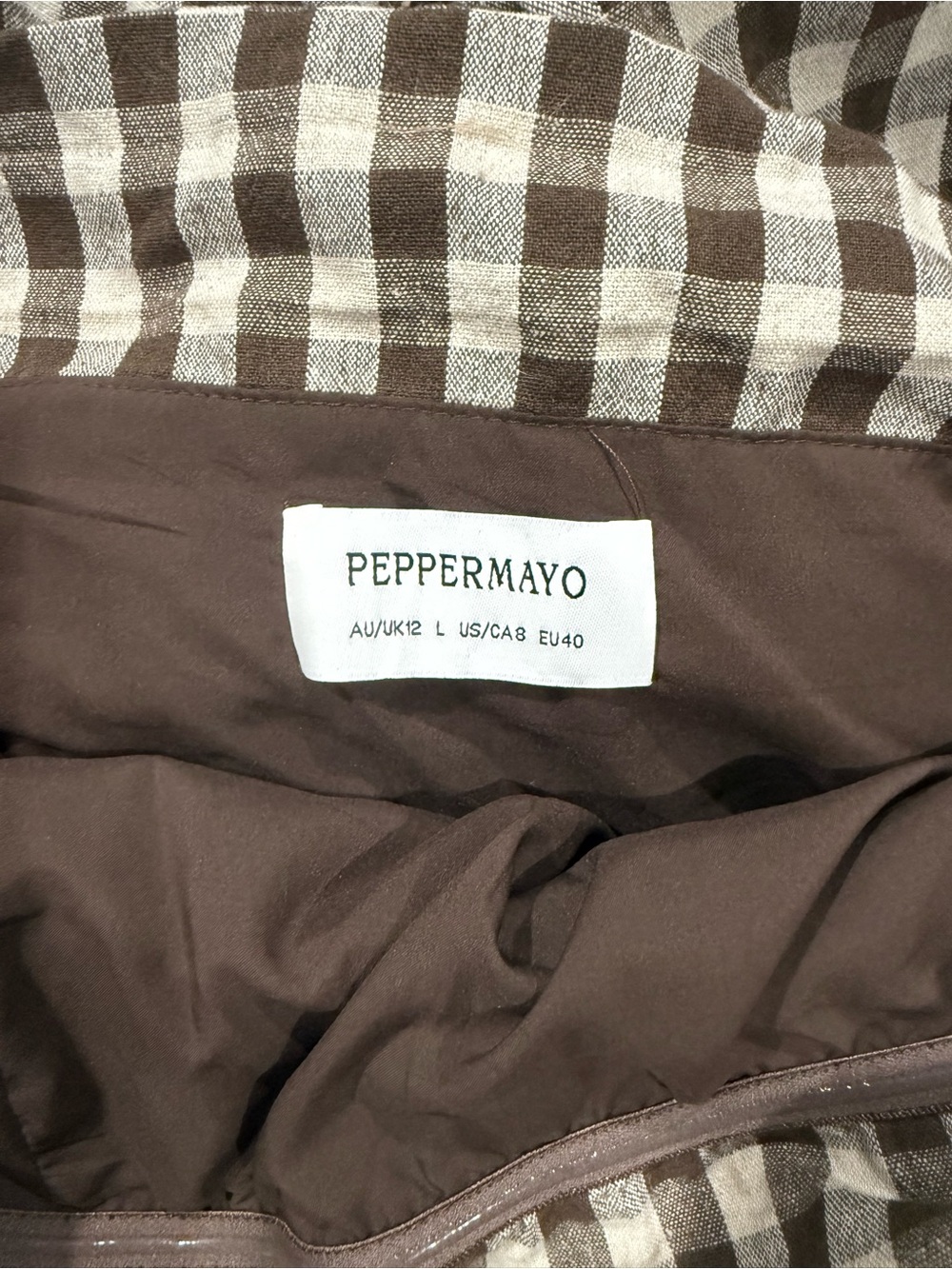 Peppermayo Brown and White Gingham Strapless Maxi Dress - Picture 5 of 5